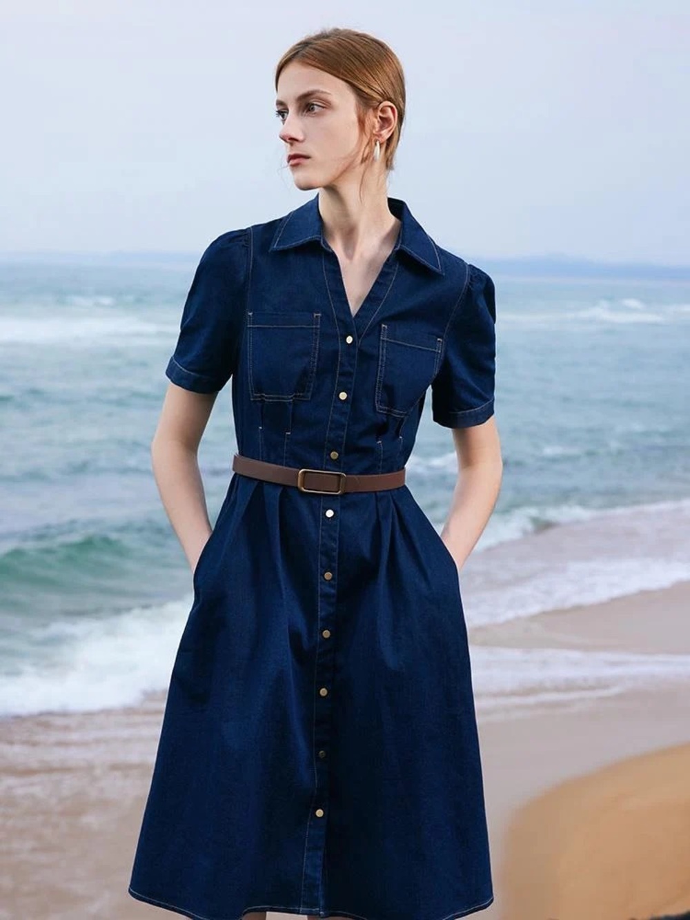 Goelia Gathered Waist Denim Mini Dress